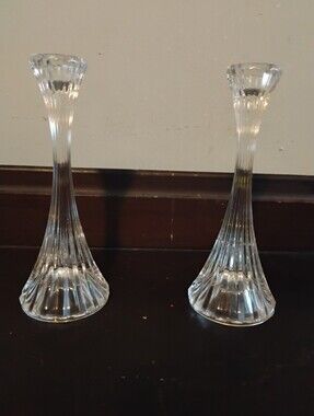 Vintage Fluted Crystal Taper Candlestick Holders (Set of 2)